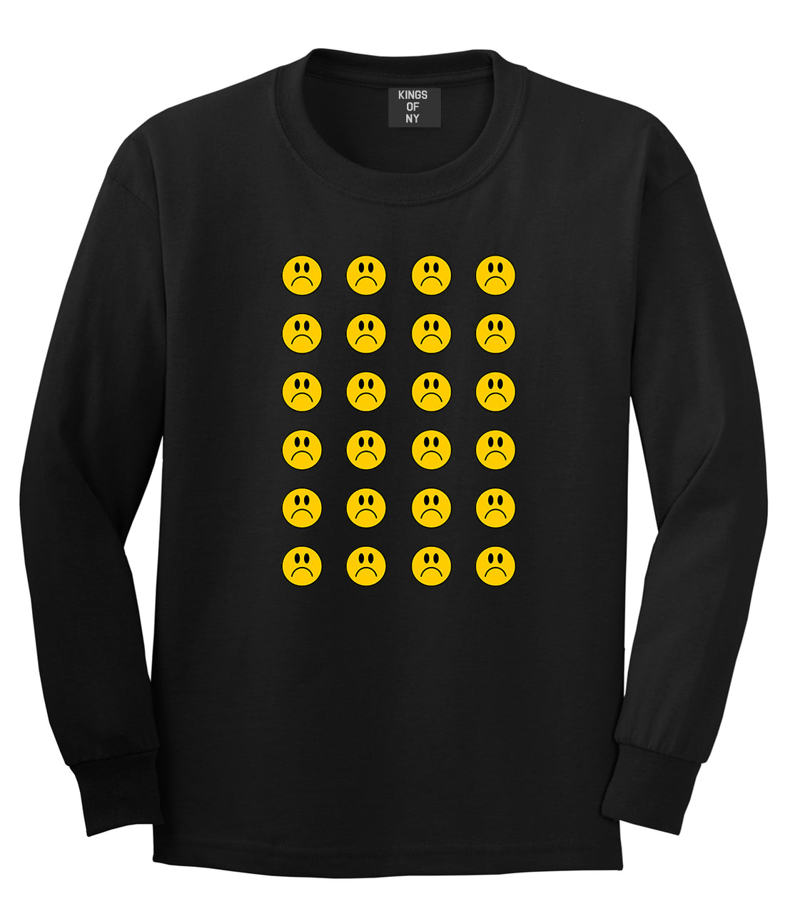 All Over Sad Face Mens Long Sleeve T-Shirt Black by Kings Of NY