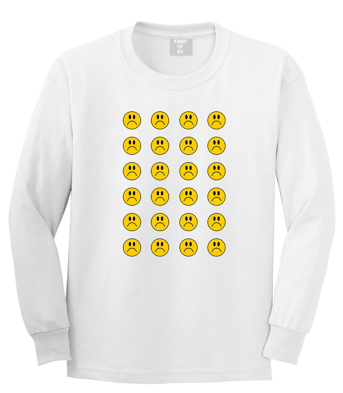 All Over Sad Face Mens Long Sleeve T-Shirt White by Kings Of NY