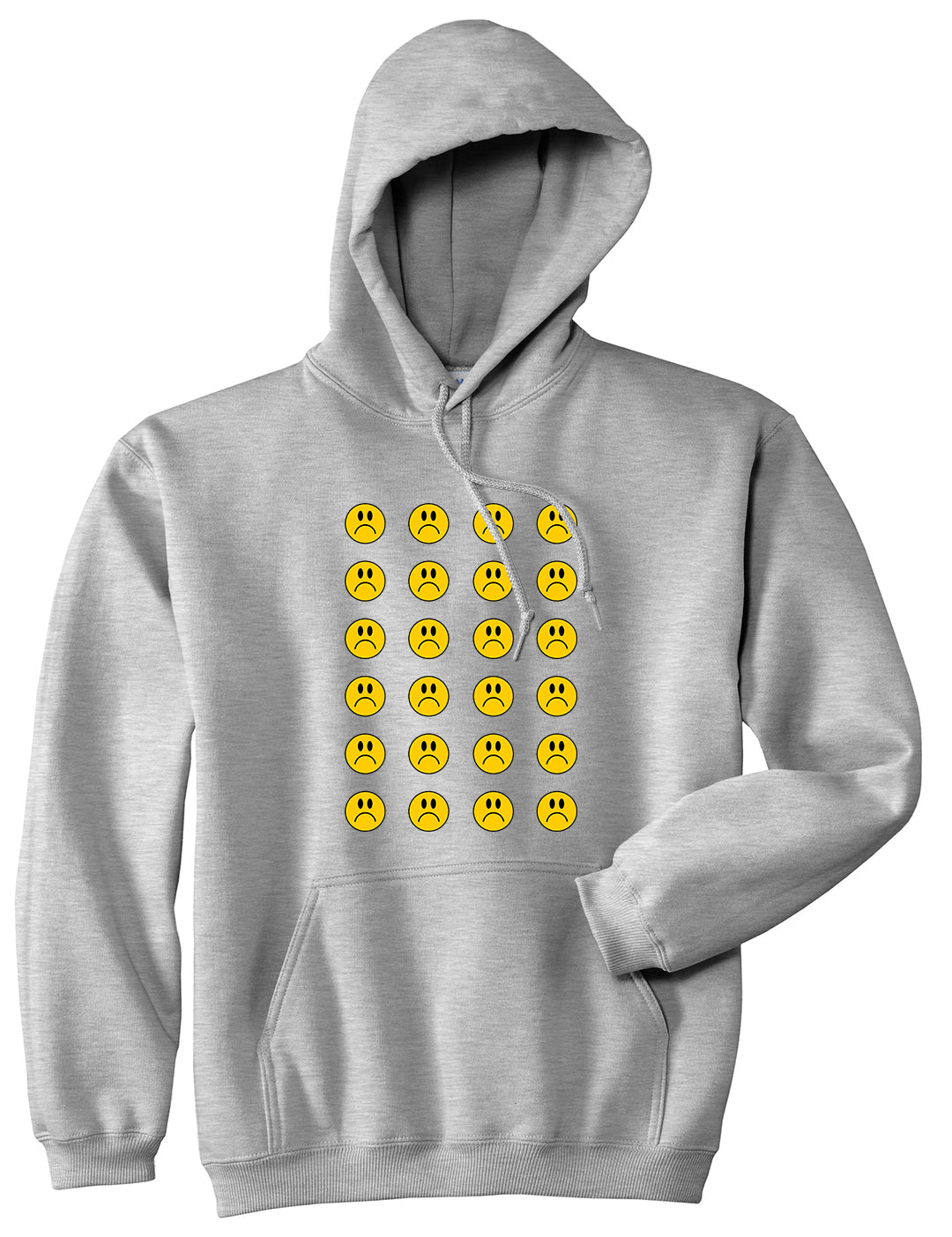 All Over Sad Face Mens Pullover Hoodie Grey by Kings Of NY