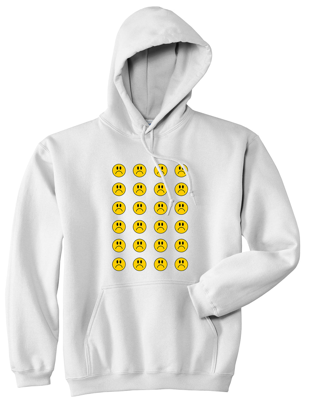 All Over Sad Face Mens Pullover Hoodie White by Kings Of NY