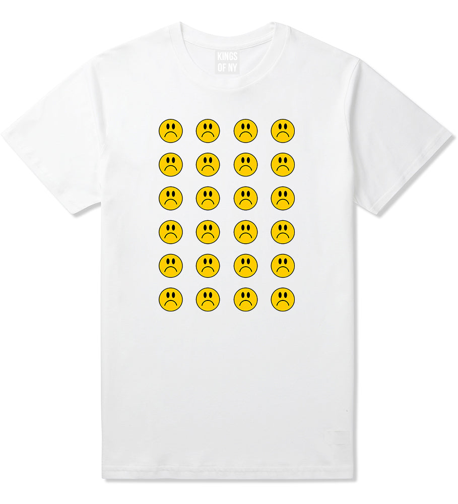 All Over Sad Face Mens T-Shirt White by Kings Of NY