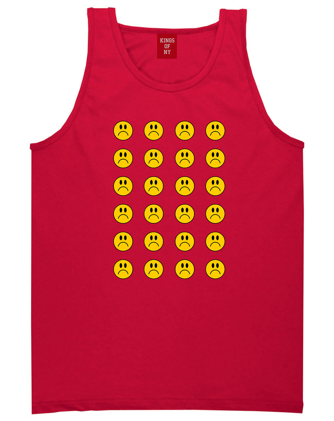 All Over Sad Face Mens Tank Top Shirt Red by Kings Of NY