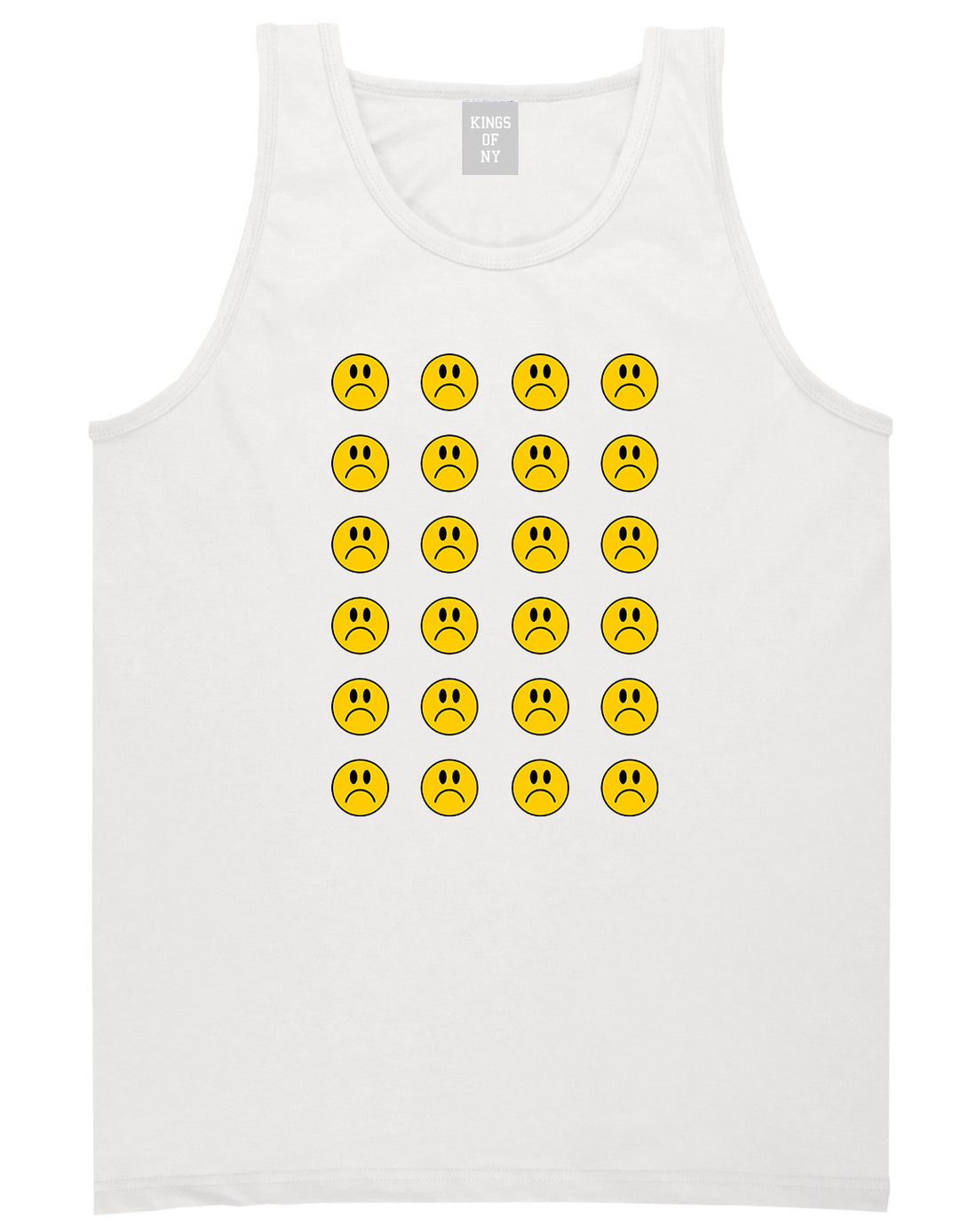 All Over Sad Face Mens Tank Top Shirt White by Kings Of NY