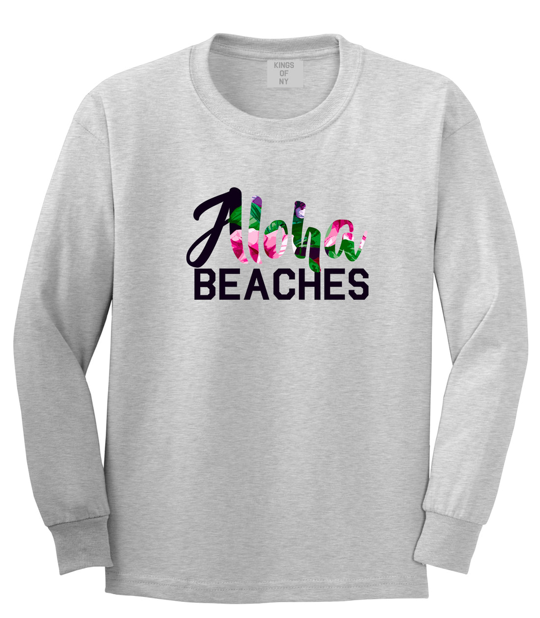 Aloha Beaches Grey Long Sleeve T-Shirt by Kings Of NY