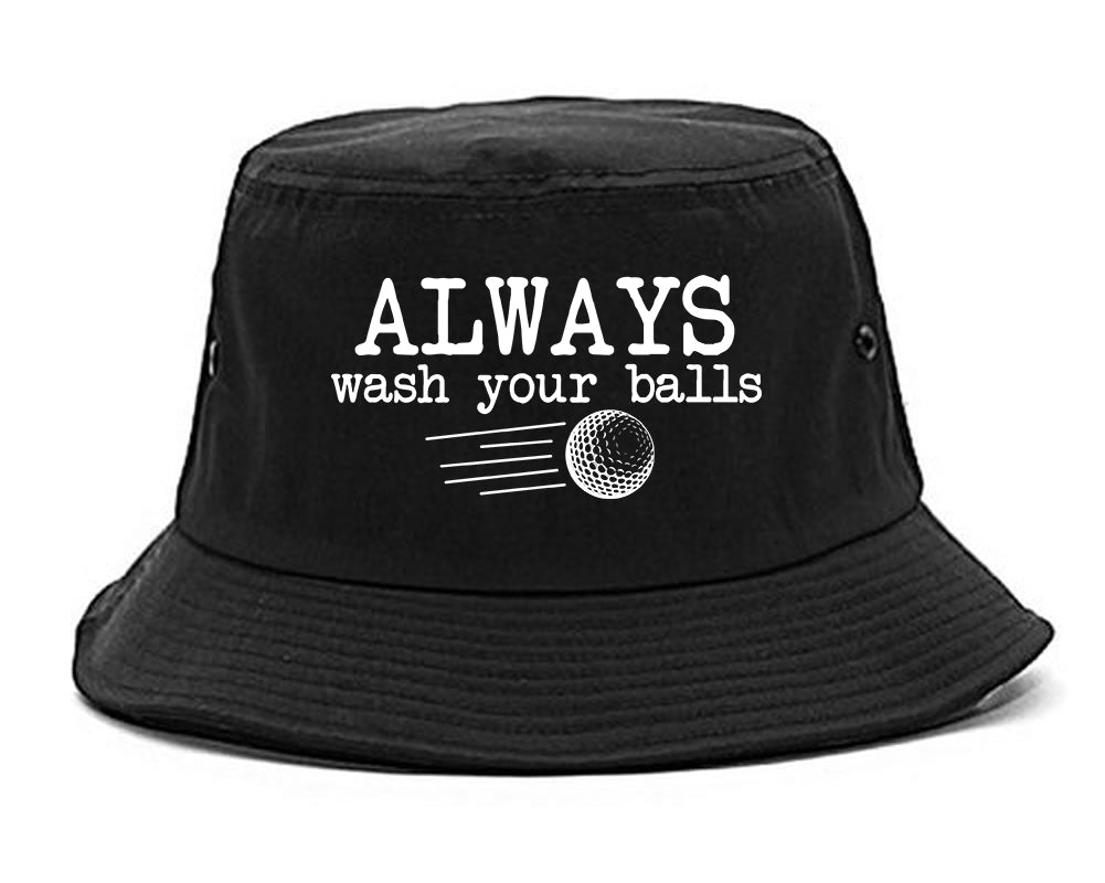 Always Wash Your Balls Funny Golf Mens Bucket Hat Black