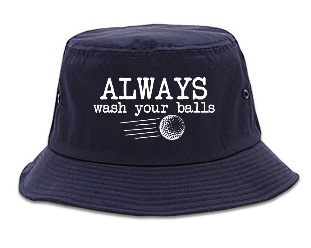 Always Wash Your Balls Funny Golf Mens Bucket Hat Navy Blue