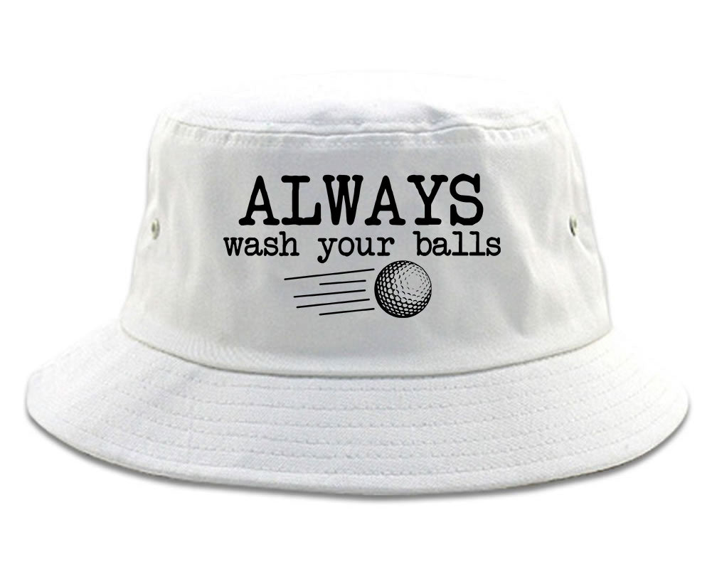 Always Wash Your Balls Funny Golf Mens Bucket Hat White