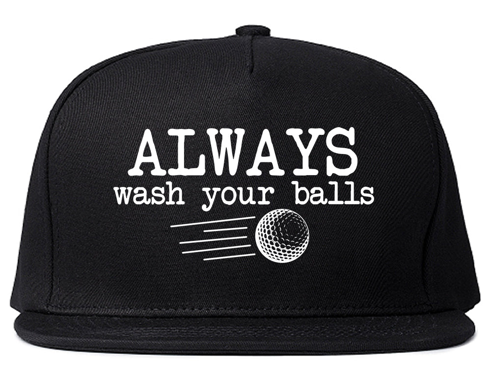 Always Wash Your Balls Funny Golf Mens Snapback Hat Black