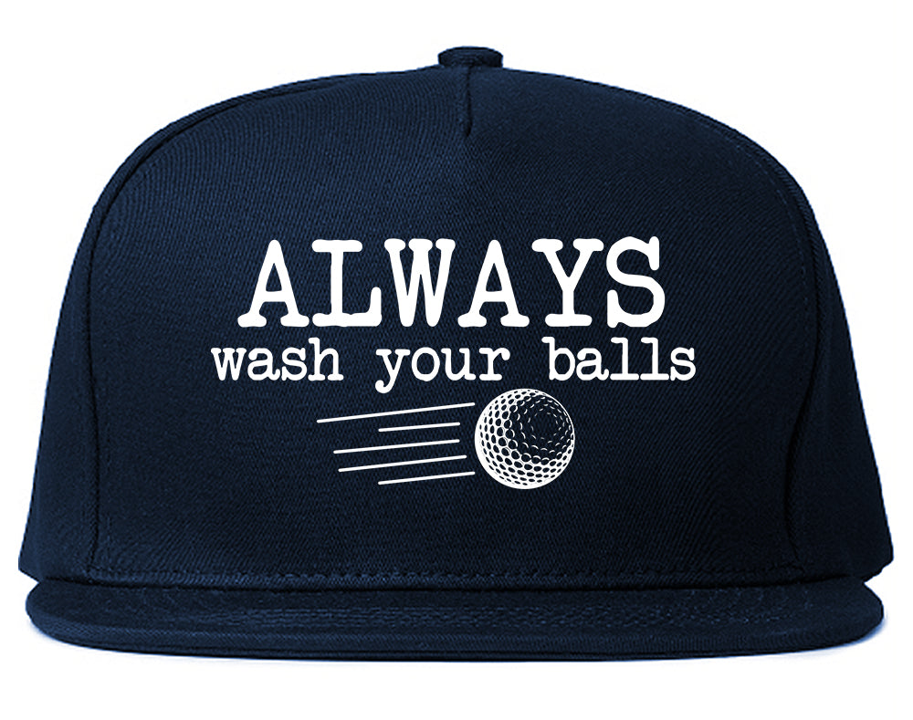 Always Wash Your Balls Funny Golf Mens Snapback Hat Navy Blue
