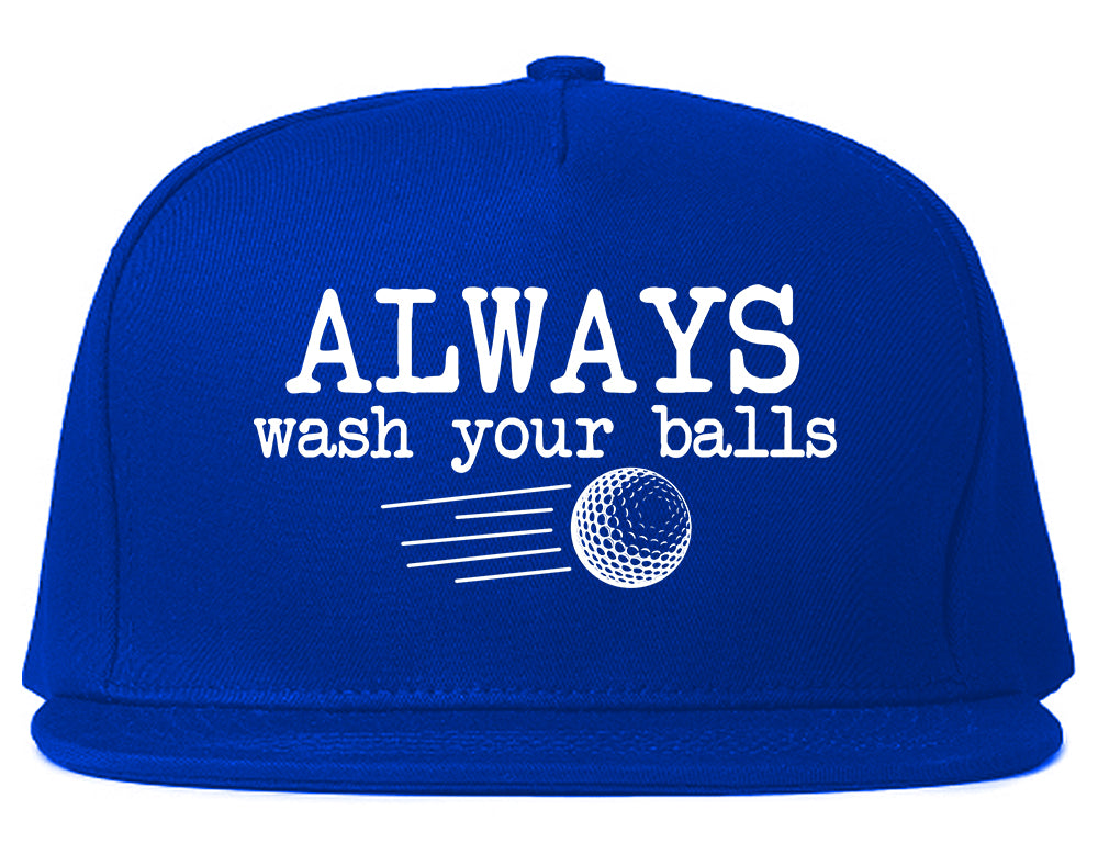 Always Wash Your Balls Funny Golf Mens Snapback Hat Royal Blue
