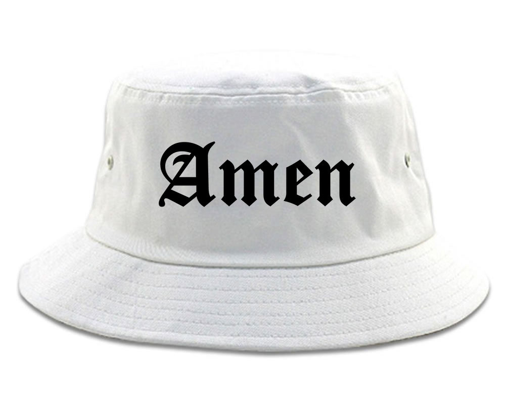 Amen Old English Prayer Mens Bucket Hat White