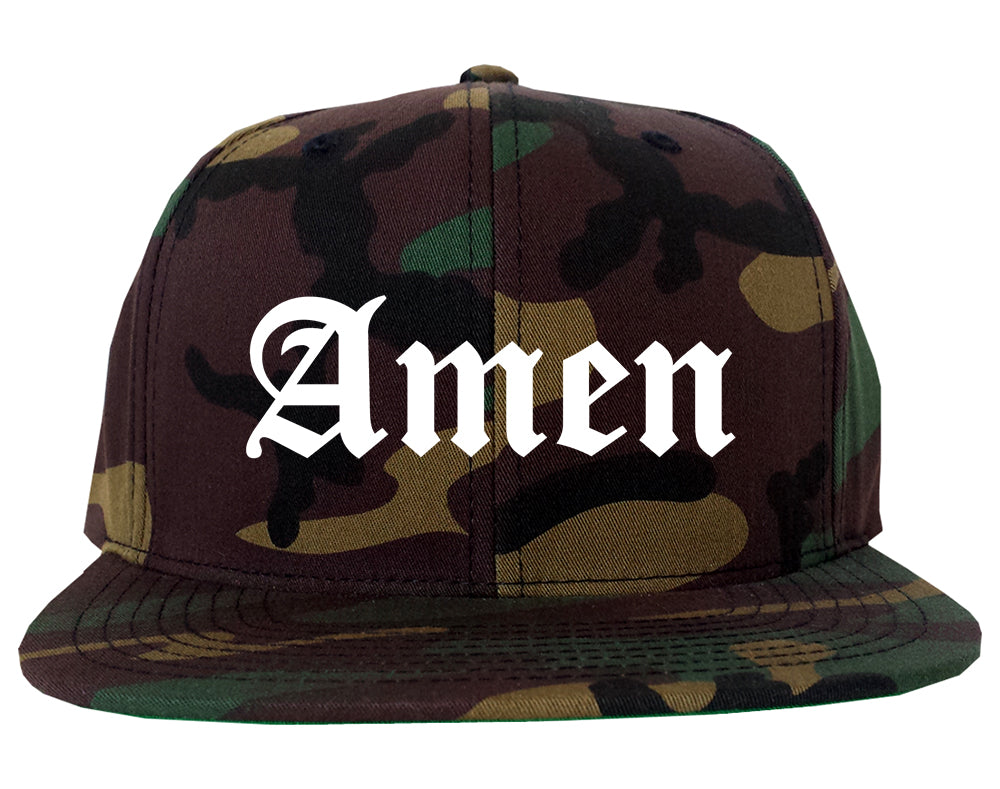 Amen Old English Prayer Mens Snapback Hat Army Camo