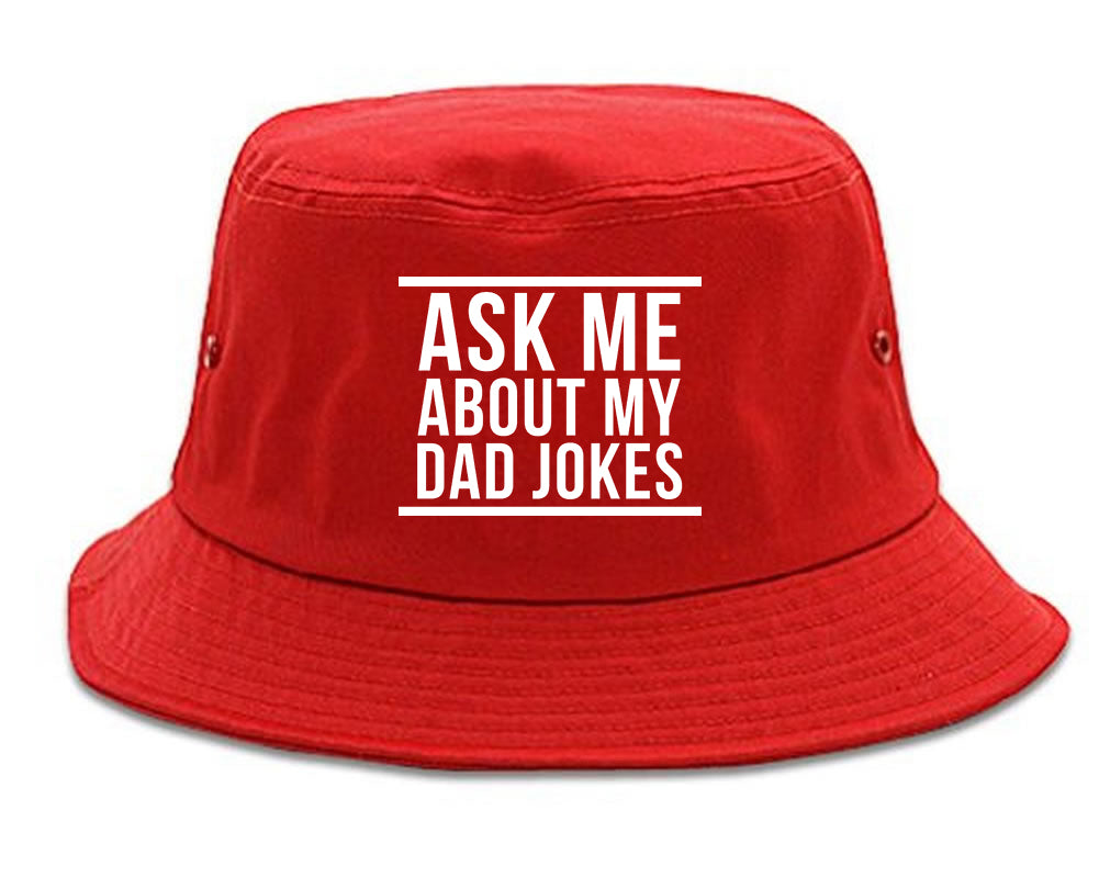 Ask Me About My Dad Jokes Mens Bucket Hat Red