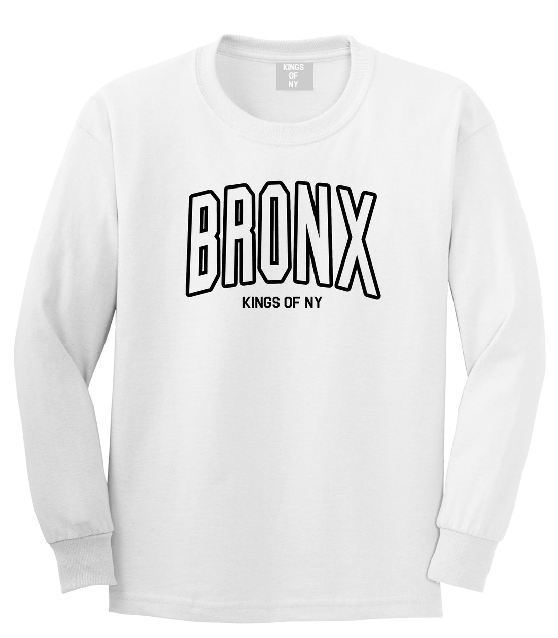 BRONX College Outline Mens Long Sleeve T-Shirt White by Kings Of NY