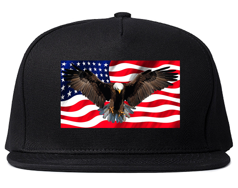 Bald Eagle American Flag Snapback Hat Black