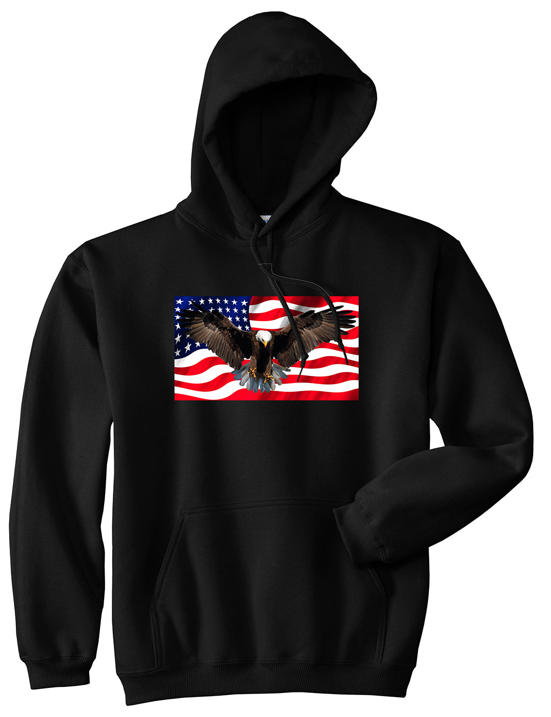 Bald Eagle American Flag Black Pullover Hoodie by Kings Of NY