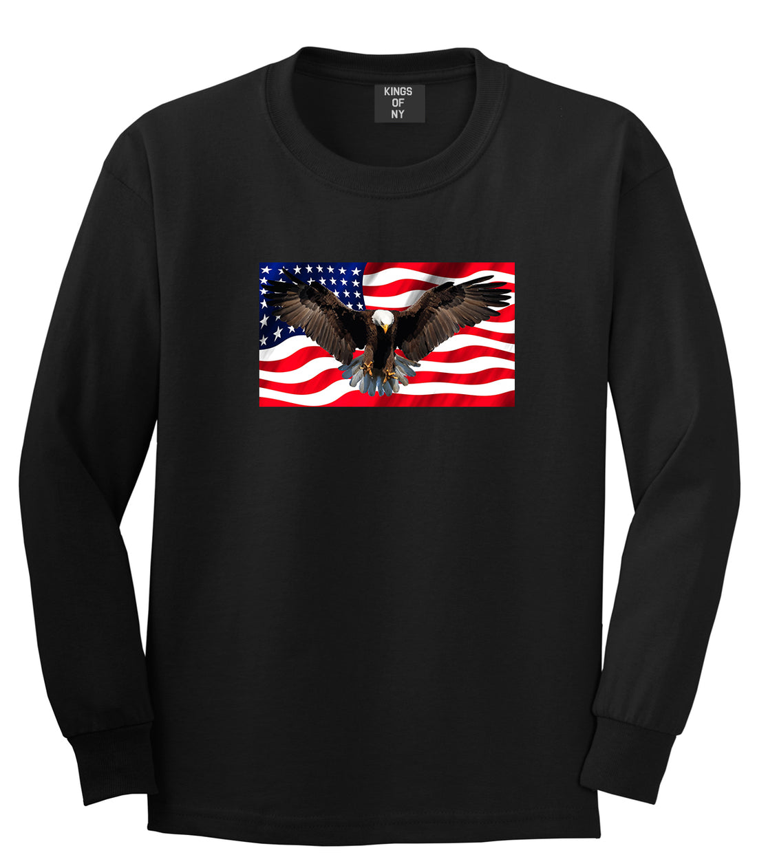 Bald Eagle American Flag Black Long Sleeve T-Shirt by Kings Of NY