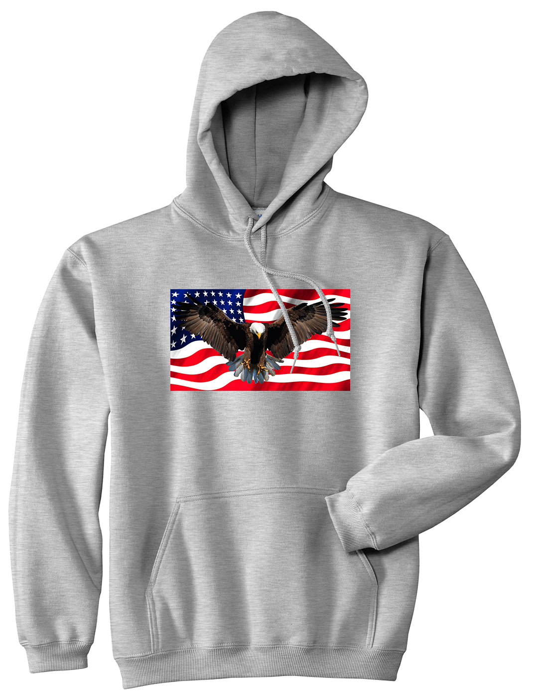 Bald Eagle American Flag Grey Pullover Hoodie by Kings Of NY