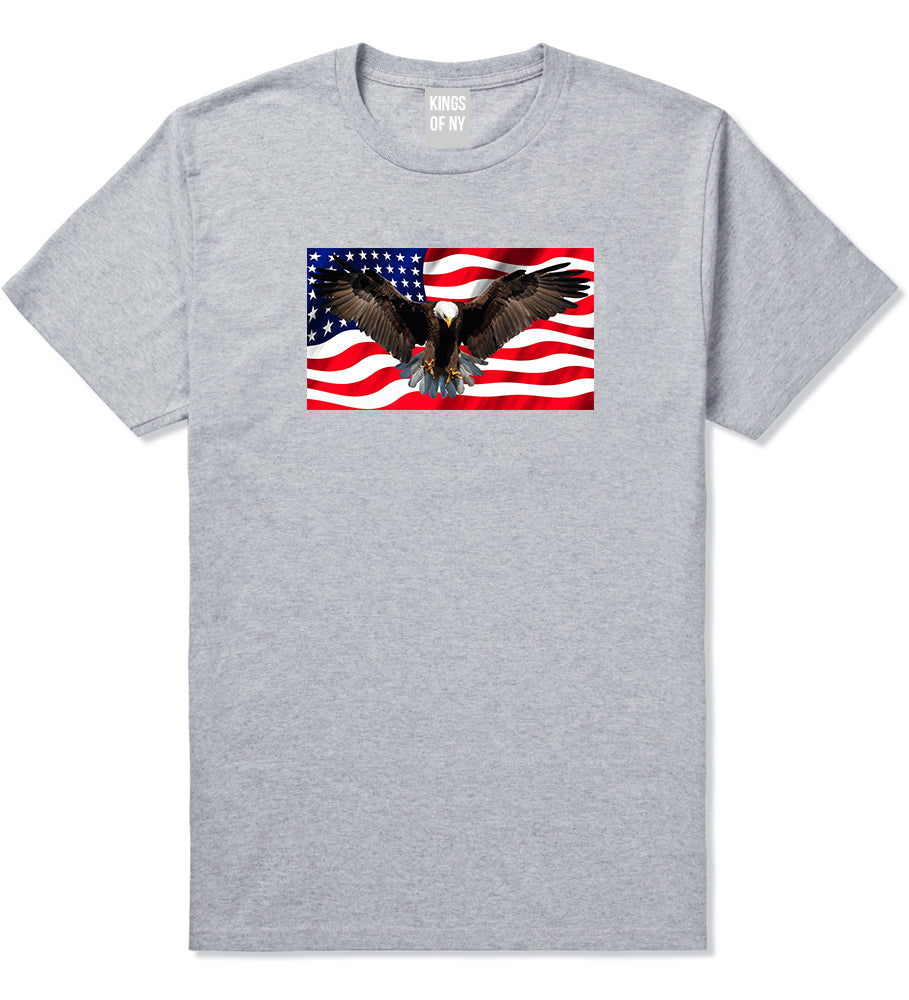 Bald Eagle American Flag Grey T-Shirt by Kings Of NY