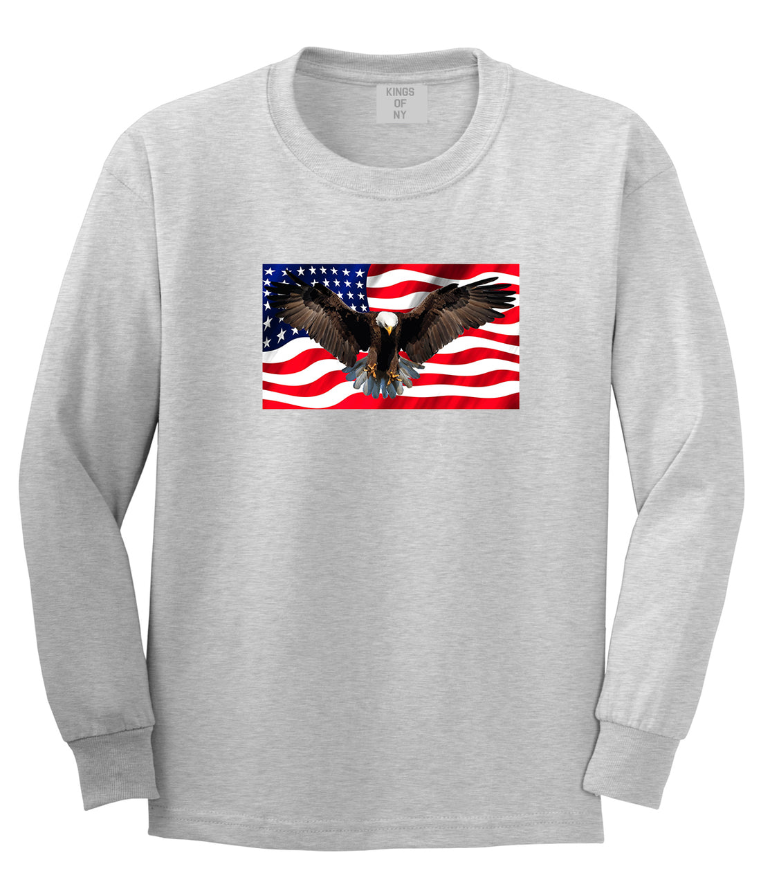 Bald Eagle American Flag Grey Long Sleeve T-Shirt by Kings Of NY