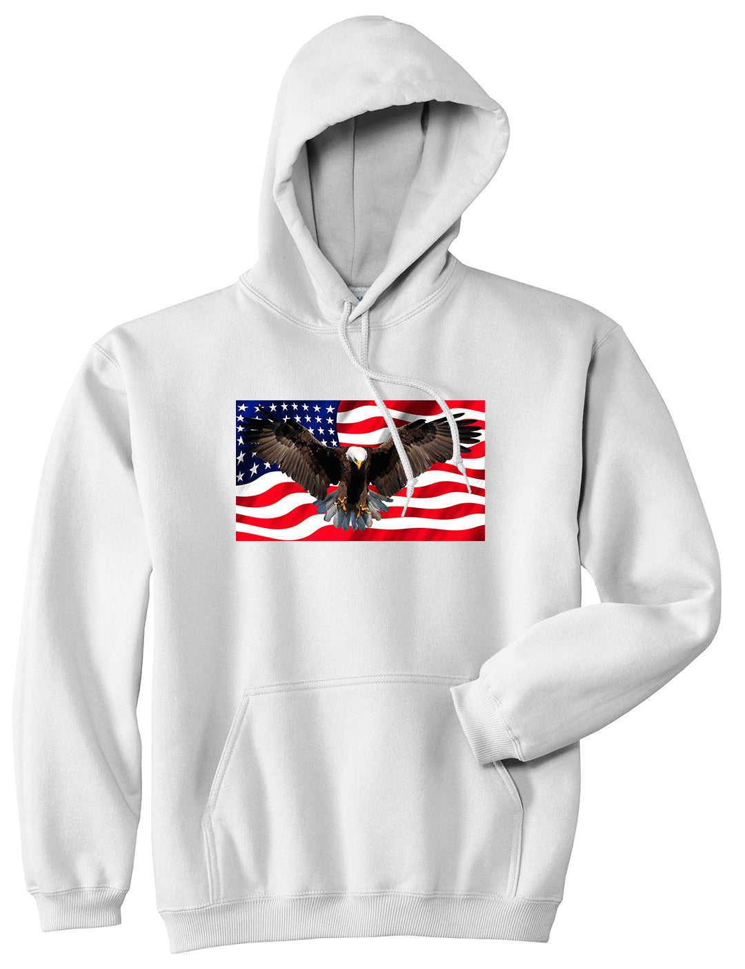 Bald Eagle American Flag White Pullover Hoodie by Kings Of NY