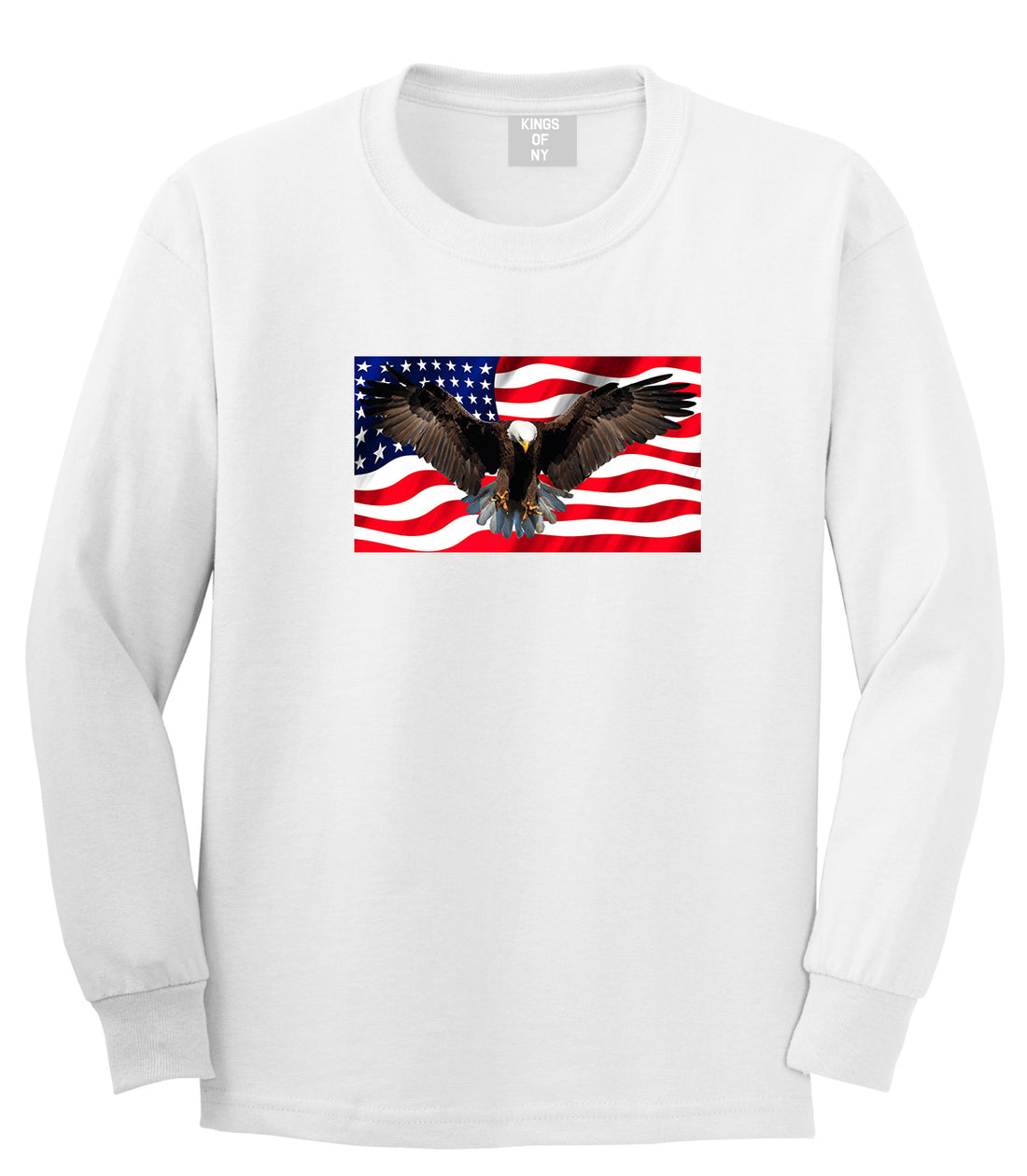 Bald Eagle American Flag White Long Sleeve T-Shirt by Kings Of NY