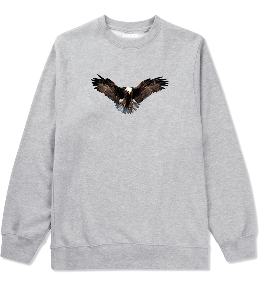 Bald Eagle Wings Spread Grey Crewneck Sweatshirt by Kings Of NY