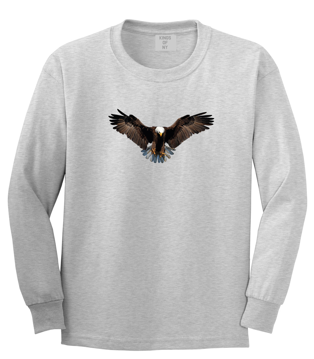 Bald Eagle Wings Spread Grey Long Sleeve T-Shirt by Kings Of NY