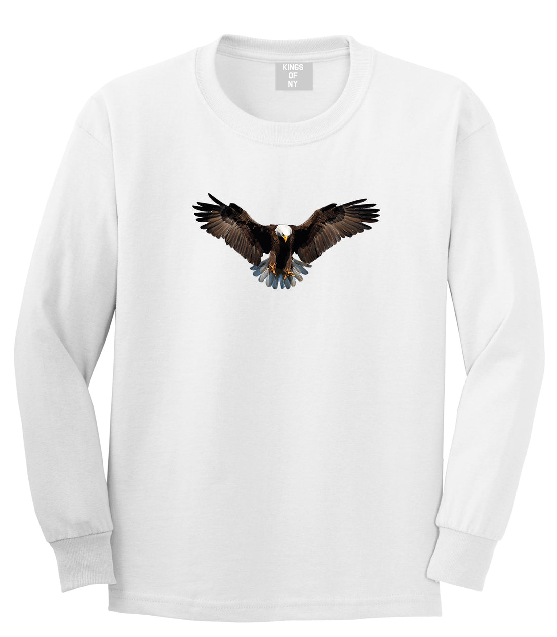 Bald Eagle Wings Spread White Long Sleeve T-Shirt by Kings Of NY