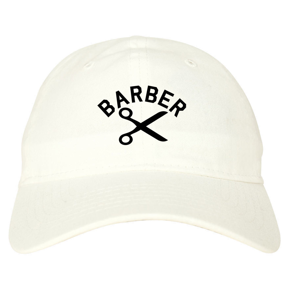 Barber Scissors Dad Hat Baseball Cap White