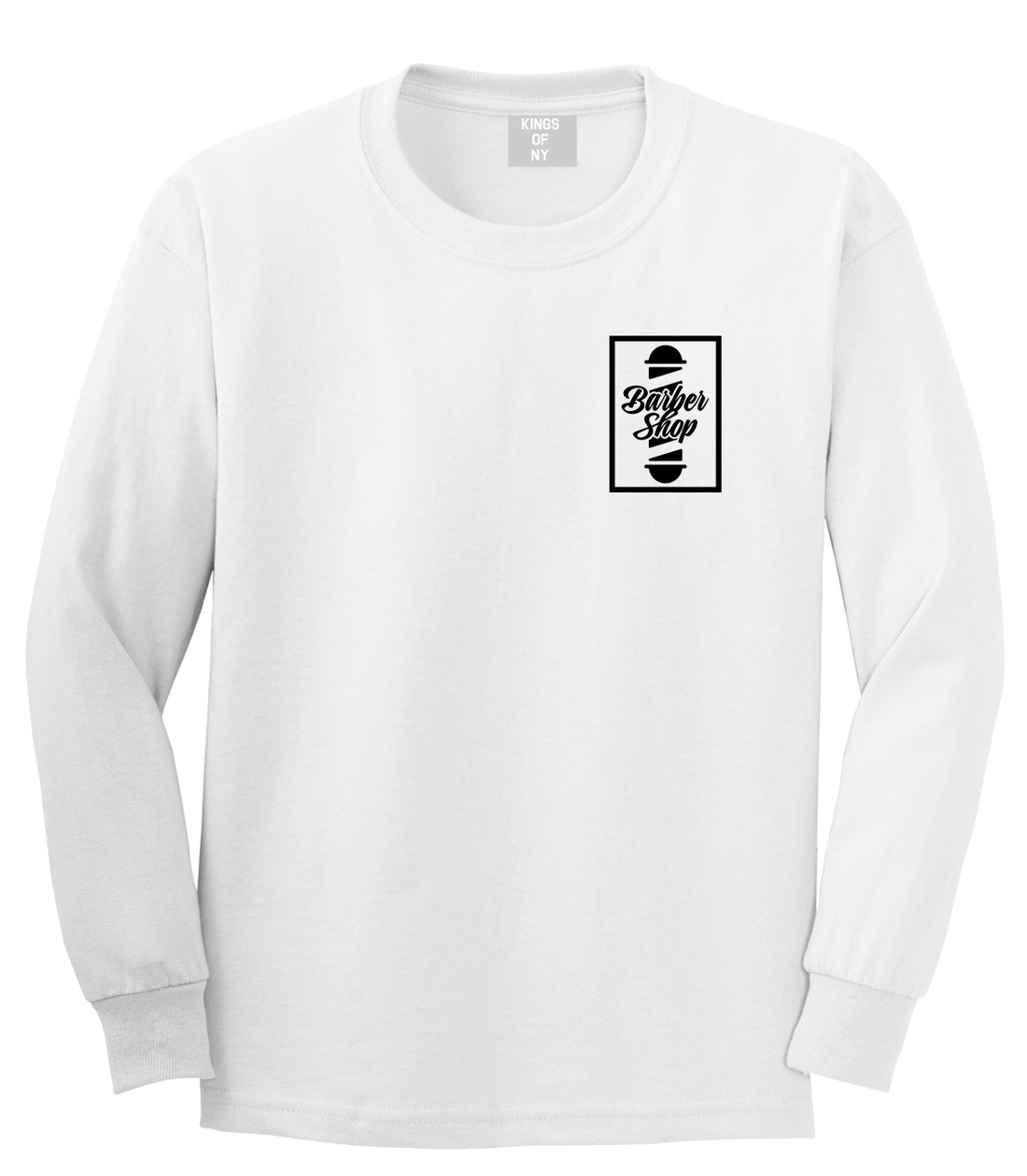 Barbershop Pole Chest White Long Sleeve T-Shirt by Kings Of NY