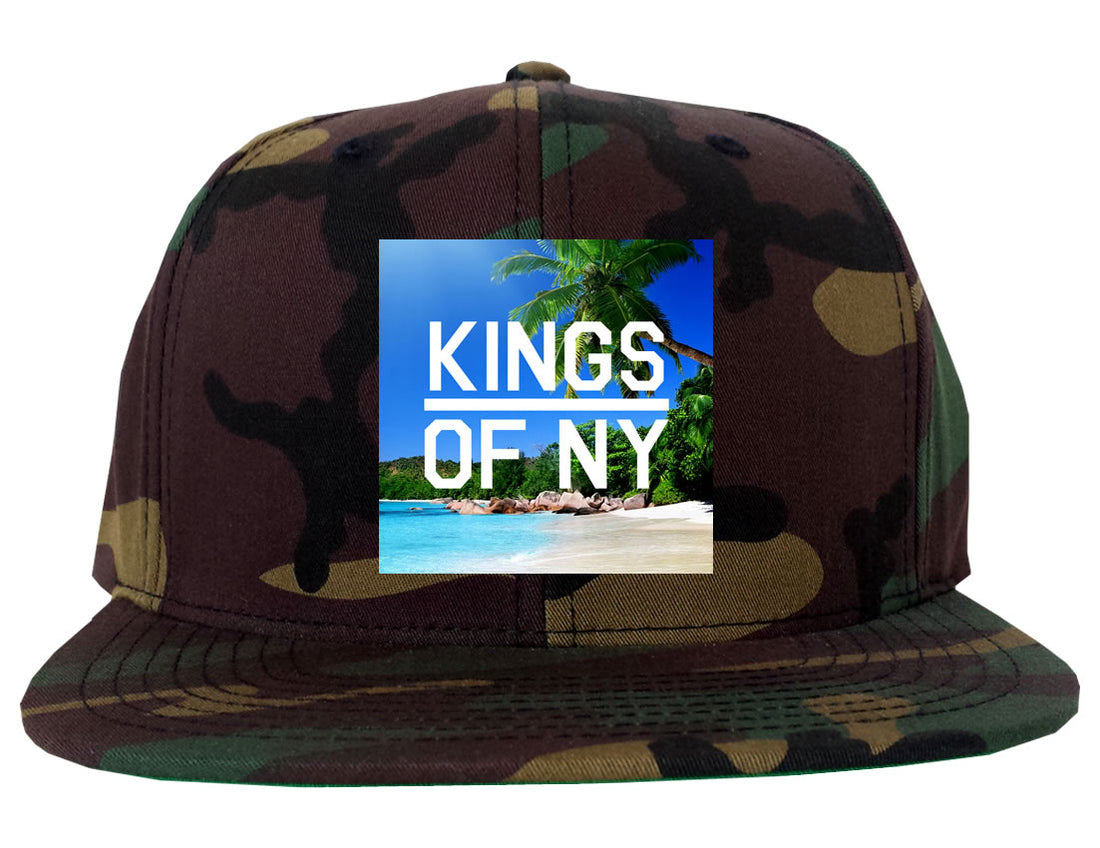 Beach Vacation Box Logo Mens Snapback Hat Green Camo