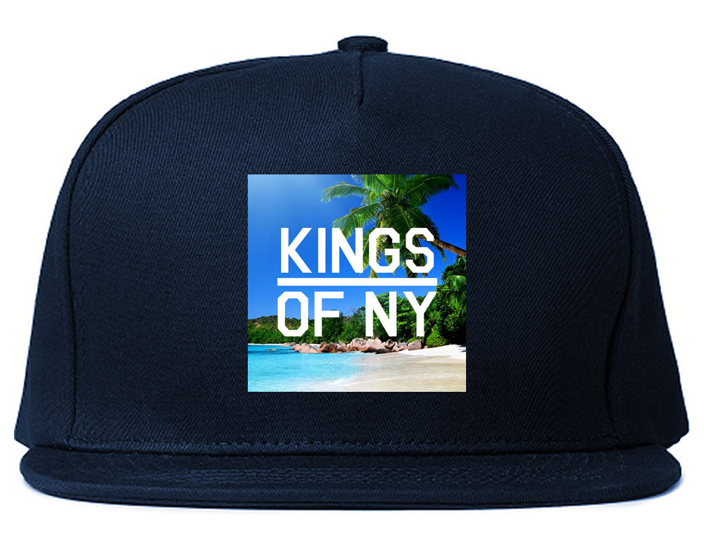 Beach Vacation Box Logo Mens Snapback Hat Navy Blue