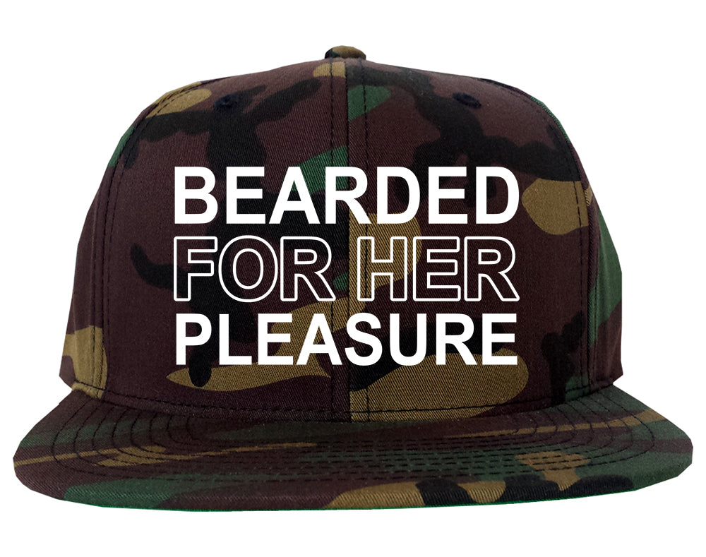 Bearded For Her Pleasure Beard Mens Snapback Hat Army Camo