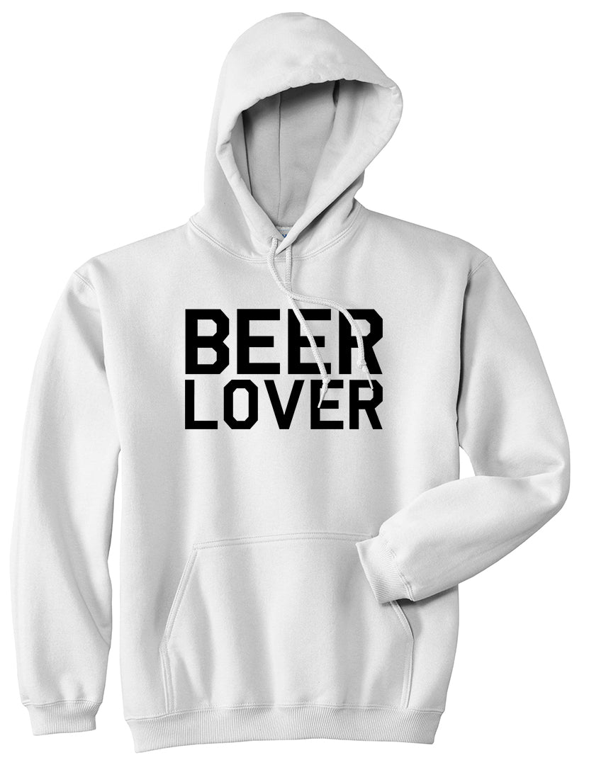 Beer Lover Drinking Mens White Pullover Hoodie by Kings Of NY