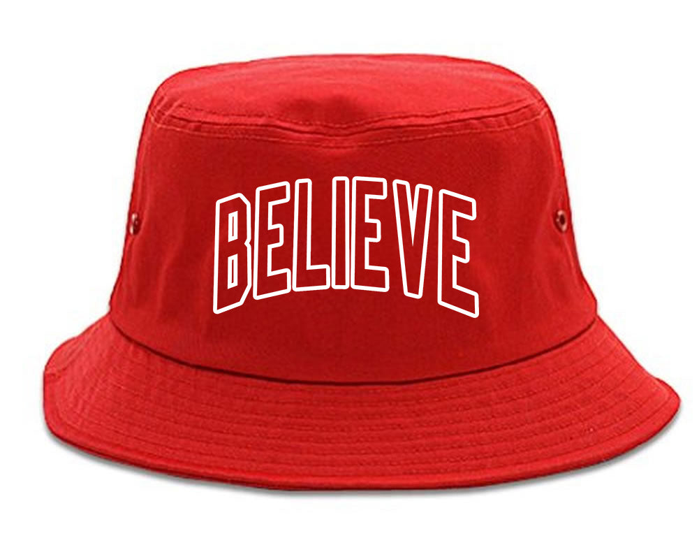 Believe Outline Mens Bucket Hat Red