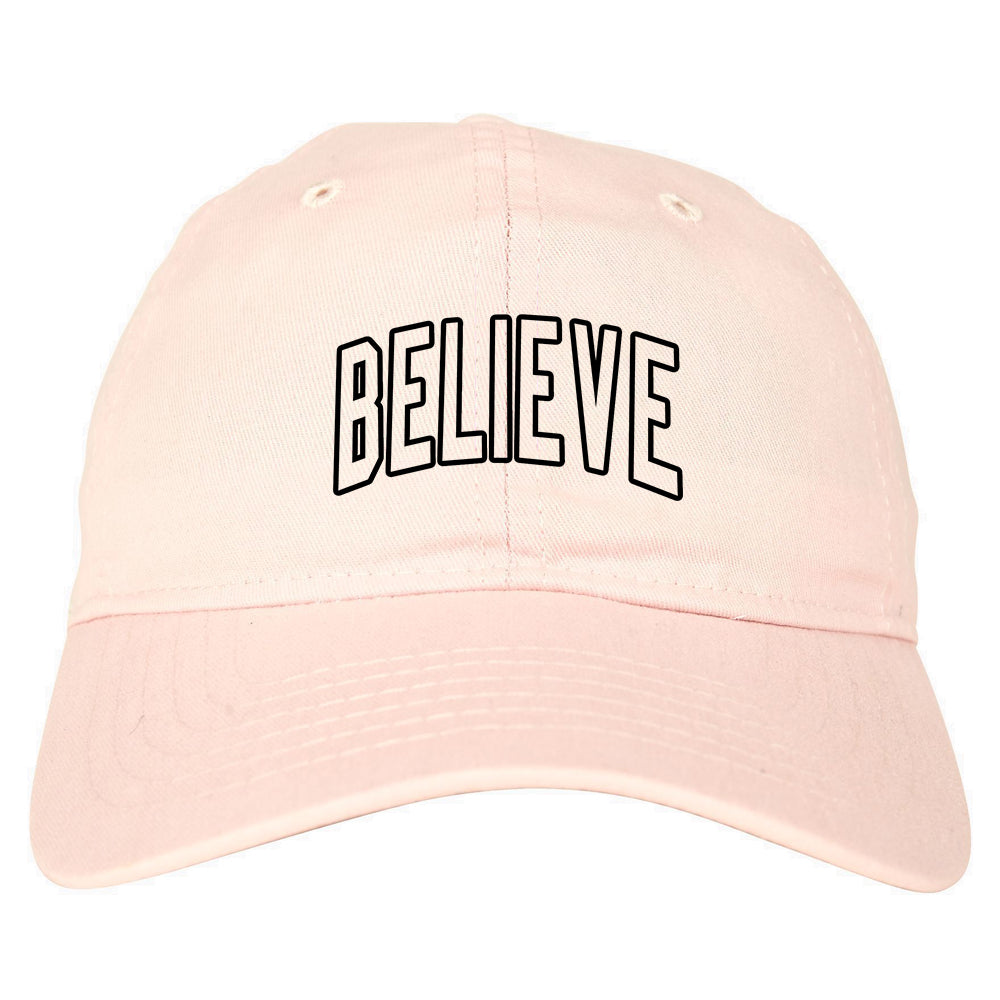 Believe Outline Mens Dad Hat Baseball Cap Pink