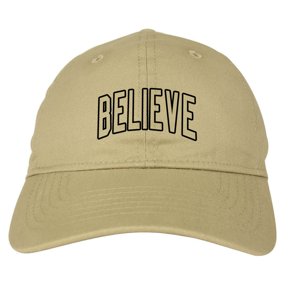 Believe Outline Mens Dad Hat Baseball Cap Tan