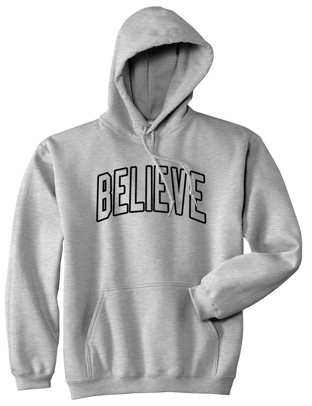 Believe Outline Mens Pullover Hoodie Grey by Kings Of NY