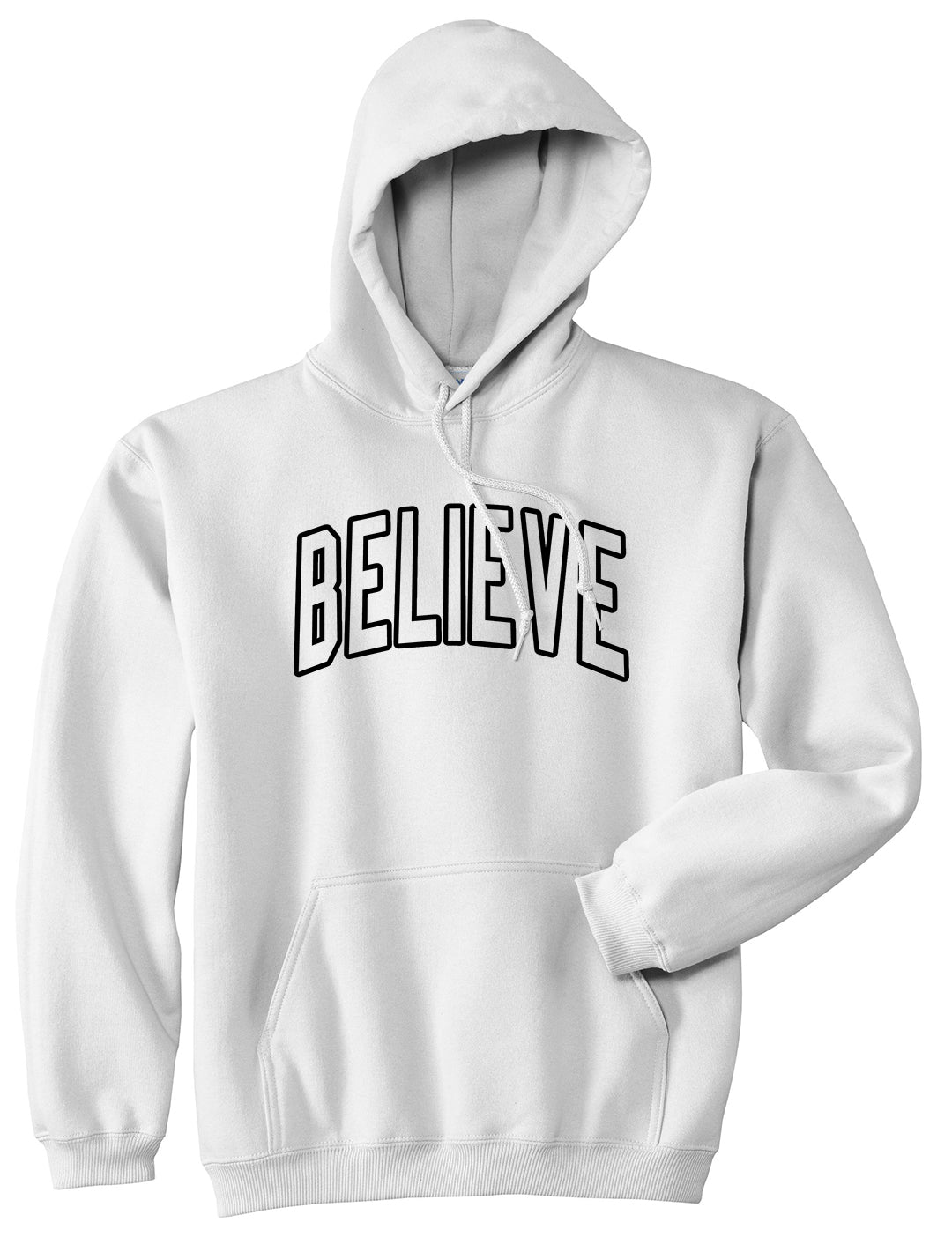 Believe Outline Mens Pullover Hoodie White by Kings Of NY