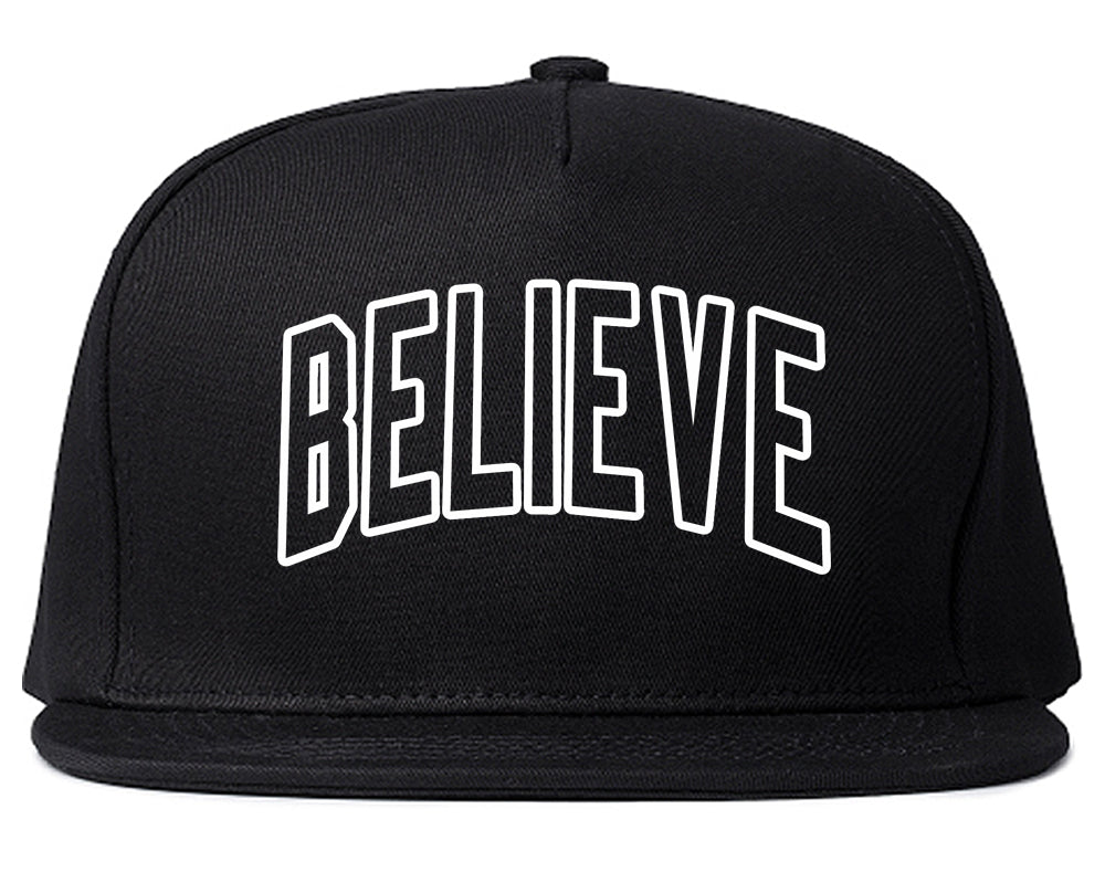 Believe Outline Mens Snapback Hat Black