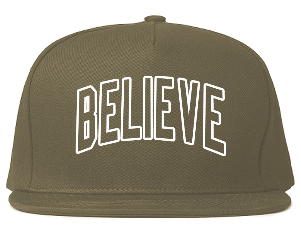 Believe Outline Mens Snapback Hat Grey