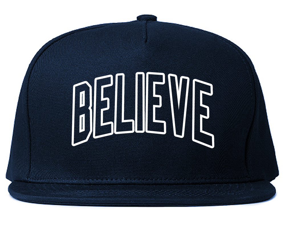 Believe Outline Mens Snapback Hat Navy Blue