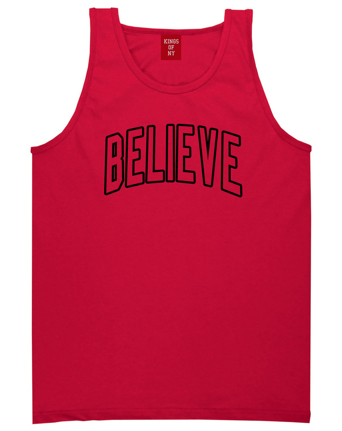 Believe Outline Mens Tank Top Shirt Red by Kings Of NY