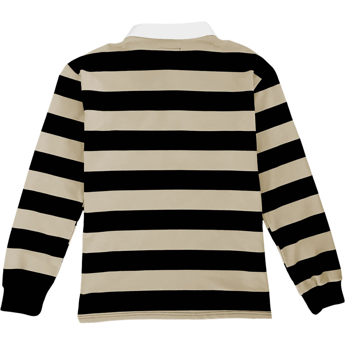 Black And Beige Striped Mens Long Sleeve Rugby Shirt Back