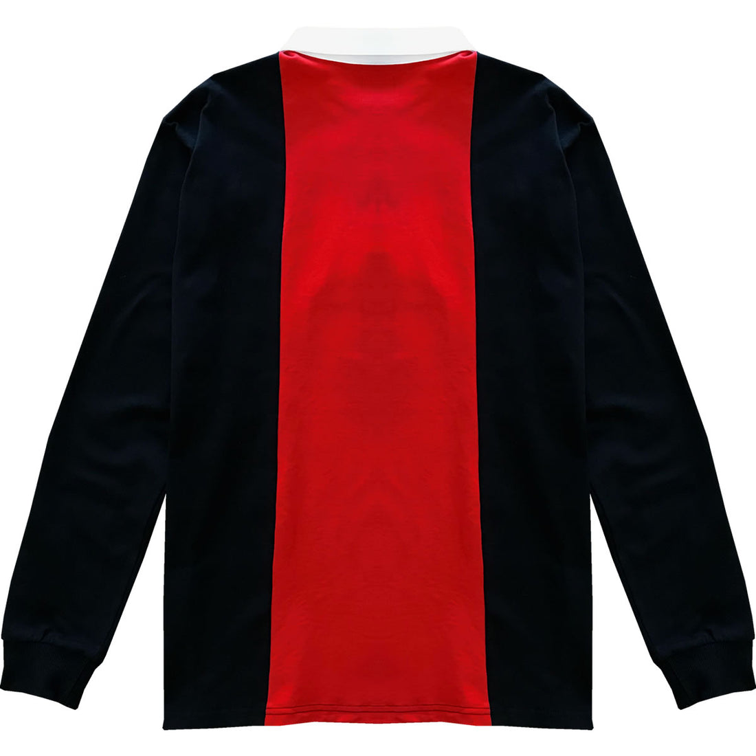 Black and Red Logo Vertical Striped Long Sleeve Rugby Shirt Back