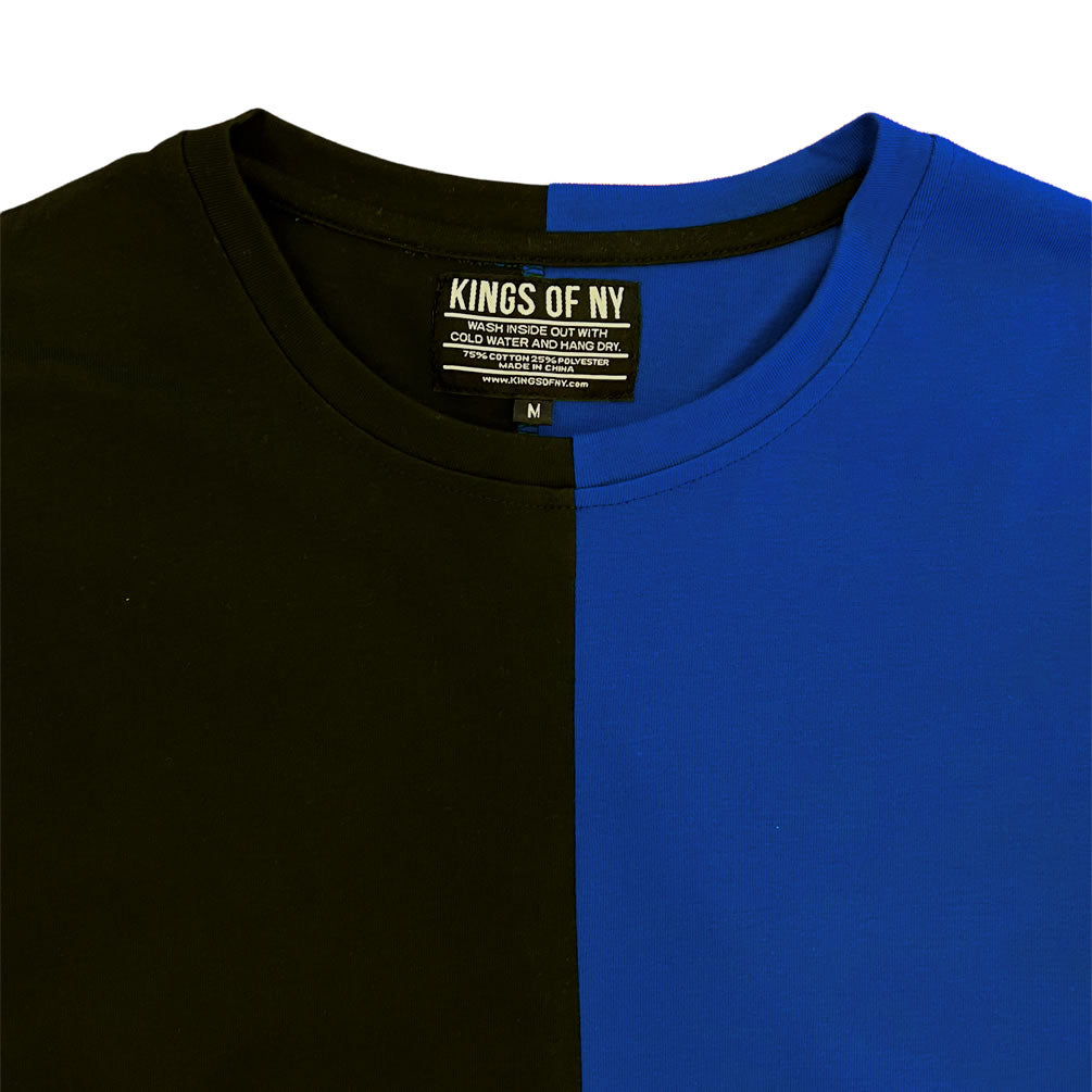 Black And Royal Blue Split Mens Short Sleeve T-Shirt