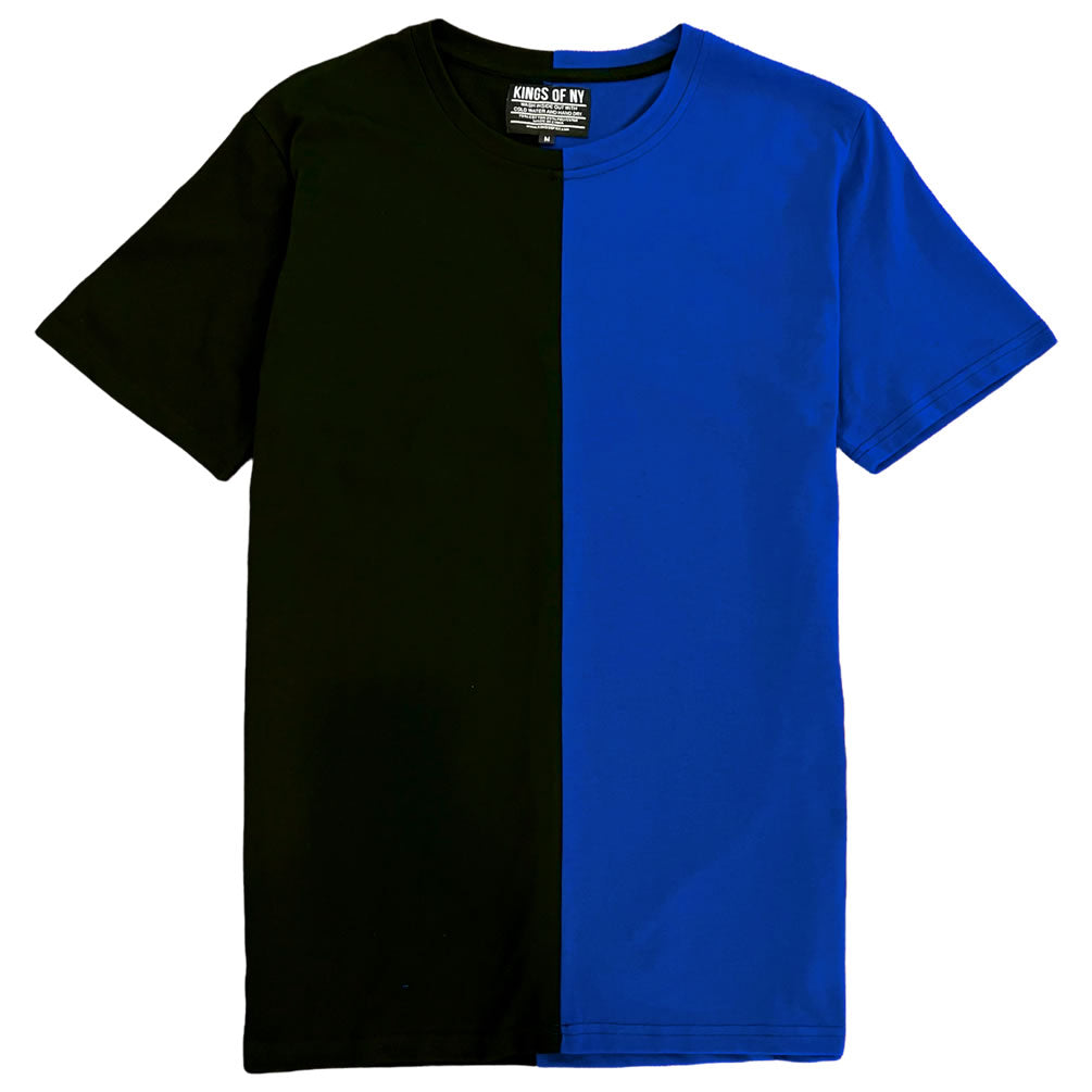 Black And Royal Blue Split Mens Short Sleeve T Shirt