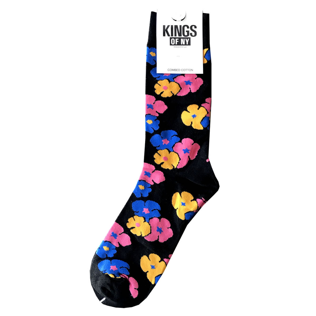 Black Colorful Flowers Floral Mens Cotton Socks by KINGS OF NY