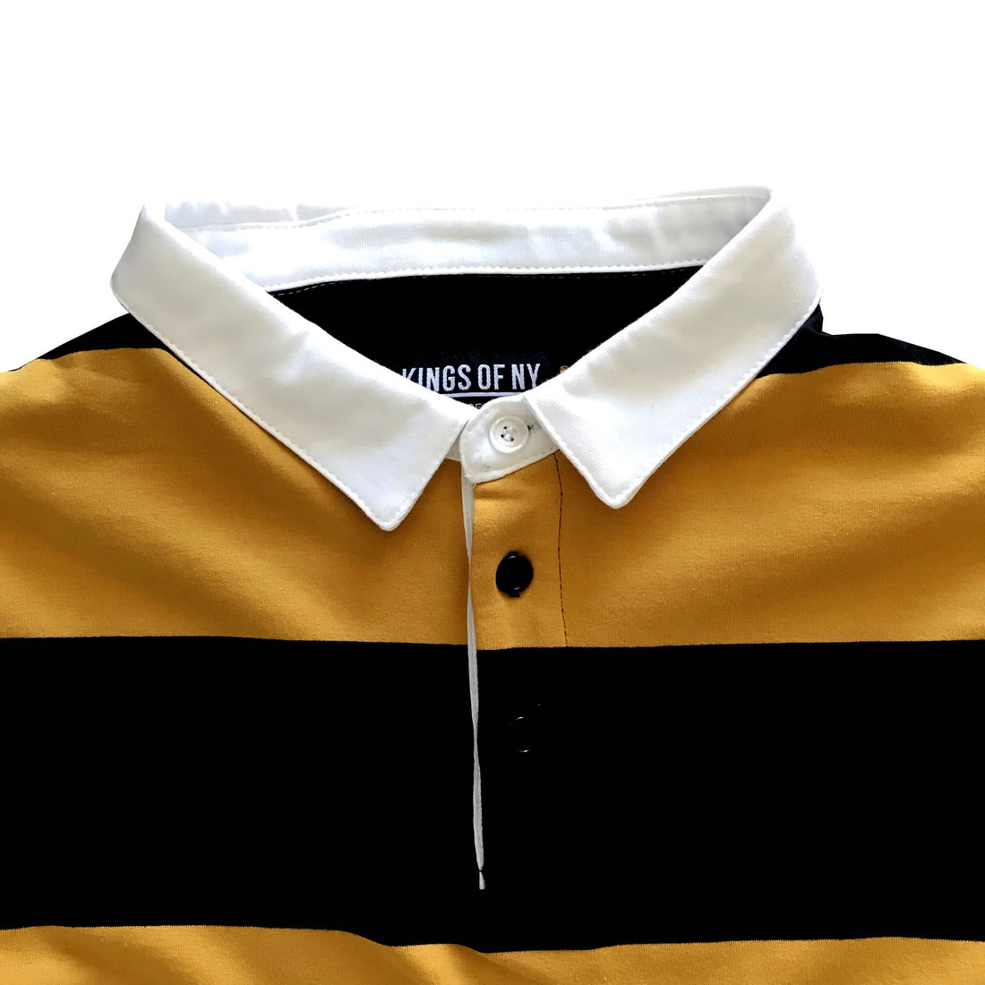 Classic Black and Yellow Striped Rugby Shirt Collar